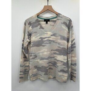 Charter Club Cashmere Camouflage V-Neck Sweater Medium Beige & Gray